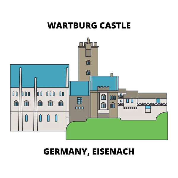 Duitsland, Eisenach Wartburg Castle line pictogram concept. Duitsland, Eisenach Wartburg Castle platte vector teken, symbool, afbeelding. — Stockvector