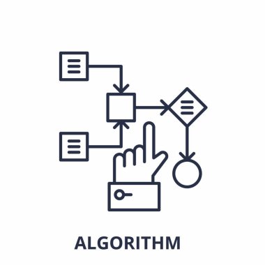 Algoritma satırı simgesi kavramı. Algoritma doğrusal vektör çizim, sembol, işareti