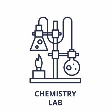 Kimya Laboratuvarı çizgi simgesi kavramı. Kimya Laboratuarı vektör lineer illüstrasyon, sembol, işareti