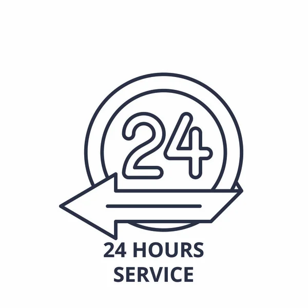 24 Stunden Service Line Icon-Konzept. 24 Stunden Service-Vektor lineare Illustration, Symbol, Zeichen — Stockvektor