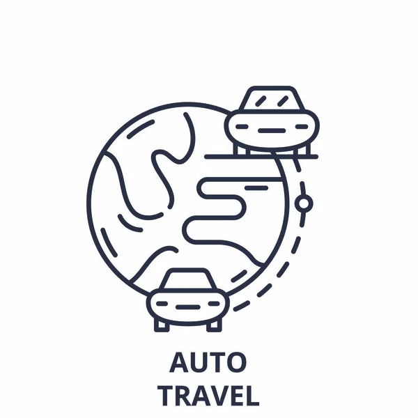 Auto concepto de icono de línea de viaje. Auto viaje vector lineal ilustración, símbolo, signo — Archivo Imágenes Vectoriales