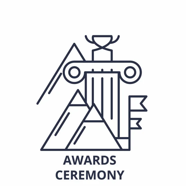 Ceremonia de entrega de premios concepto icono. Premios ceremonia vector ilustración lineal, símbolo, signo — Vector de stock