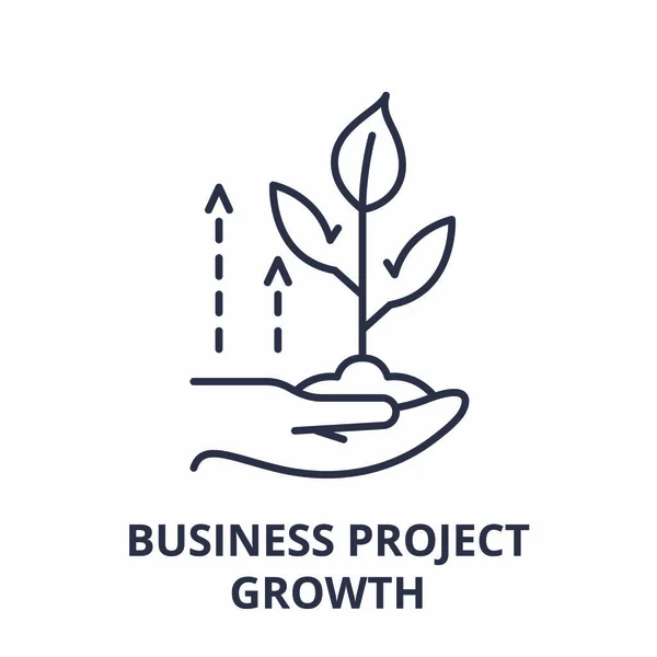 Концепция иконки роста бизнес-проектов. Векторная линейная иллюстрация роста бизнес-проекта, символ, знак — стоковый вектор