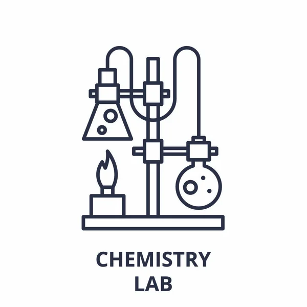 Иконка химической лаборатории. Химическая лабораторная векторная линейная иллюстрация, символ, знак — стоковый вектор
