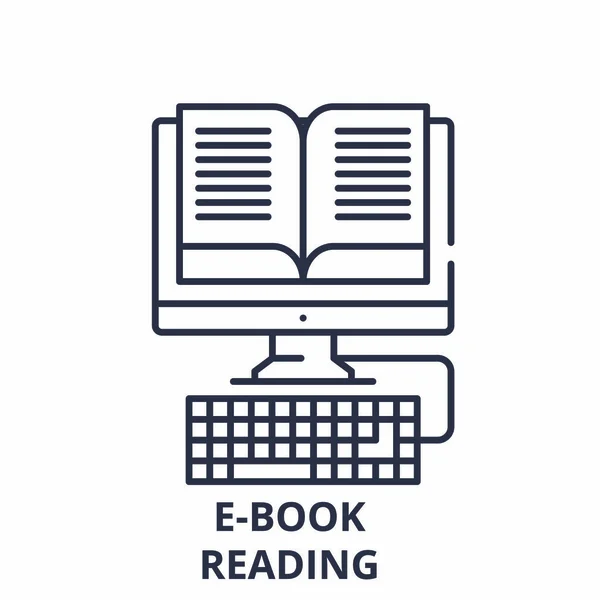 E-book ανάγνωση γραμμή εικονίδιο έννοια. E-book ανάγνωση διάνυσμα γραμμική απεικόνιση, σύμβολο, σημάδι — Διανυσματικό Αρχείο