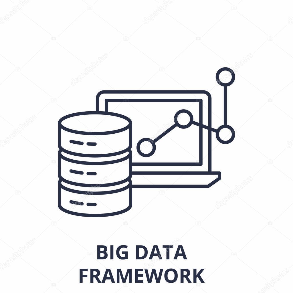 Big data framework line icon concept. Big data framework vector linear illustration, symbol, sign