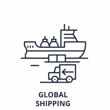 Küresel Nakliye satırı simgesi kavramı. Global nakliye doğrusal vektör çizim, sembol, işareti