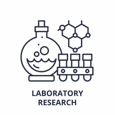 Laboratuvar araştırma satırı simgesi kavramı. Laboratuvar araştırma vektör lineer illüstrasyon, sembol, işareti