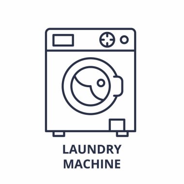 Çamaşırhane makine satırı simgesi kavramı. Çamaşırhane makine vektör lineer illüstrasyon, sembol, işareti