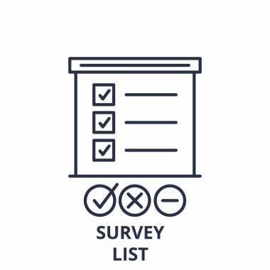 Anket listesi satırı simgesi kavramı. Anket listesi vektör lineer illüstrasyon, sembol, işareti