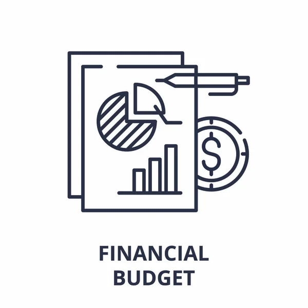 Concetto icona linea di bilancio finanziaria. Illustrazione lineare vettoriale del budget finanziario, simbolo, segno — Vettoriale Stock