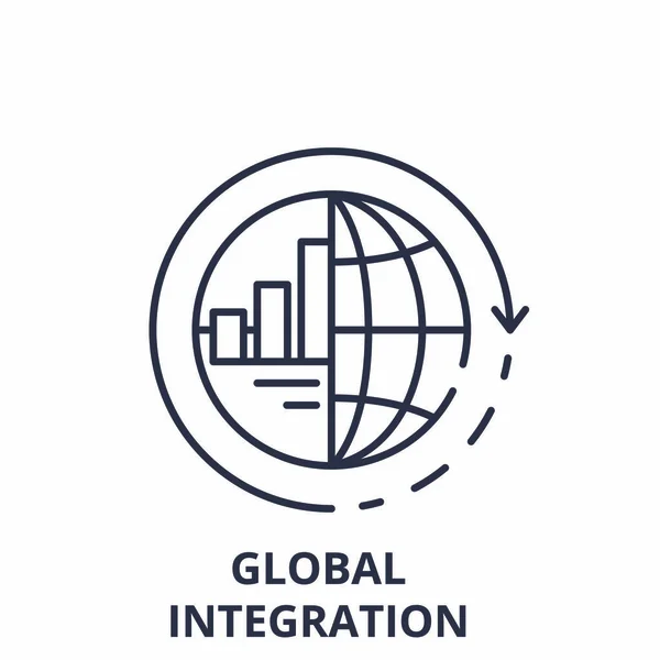 Concept d'icône de ligne d'intégration mondiale. Intégration globale vecteur illustration linéaire, symbole, signe — Image vectorielle