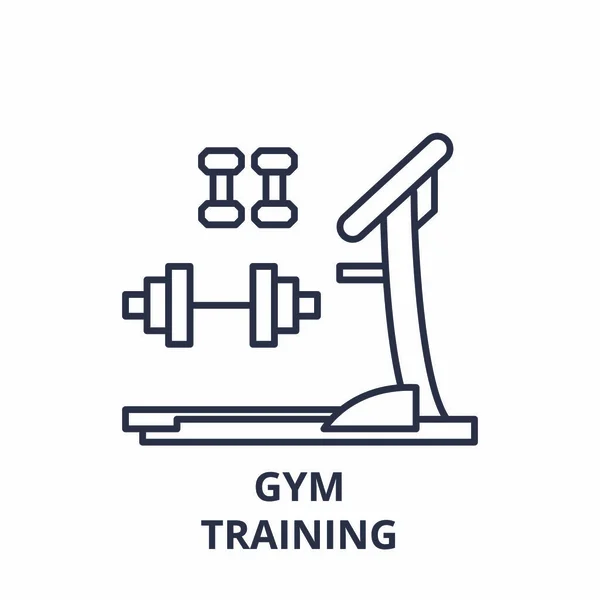 Concepto de icono de línea de entrenamiento de gimnasio. Gimnasio vector de entrenamiento ilustración lineal, símbolo, signo — Vector de stock