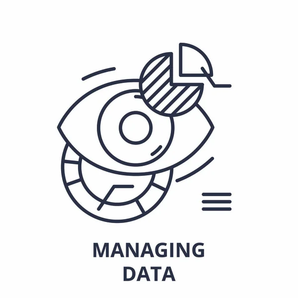 Hantera data linje ikon konceptet. Hantera data vektor linjär illustration, symbol, underteckna — Stock vektor