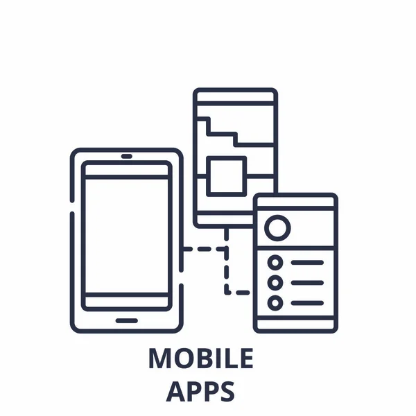 Εφαρμογές για κινητές συσκευές γραμμής εικονίδιο έννοια. Εφαρμογές για κινητά διάνυσμα γραμμική απεικόνιση, σύμβολο, σημάδι — Διανυσματικό Αρχείο