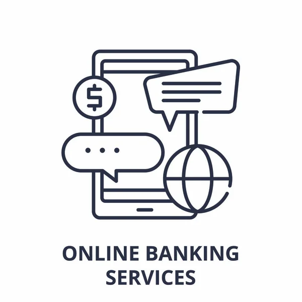 Concepto de icono de línea de servicios bancarios en línea. Servicios bancarios en línea vector lineal ilustración, símbolo, signo — Vector de stock