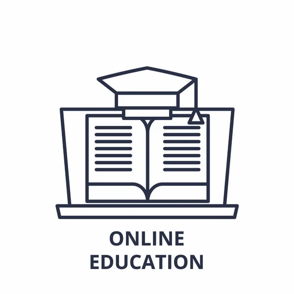 Online eğitim satırı simgesi kavramı. Online eğitim vektör lineer illüstrasyon, sembol, işareti — Stok Vektör