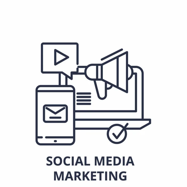 Sociální média marketing systém vyvázání ikonu. Sociální média marketing Lineární vektorové ilustrace, symbol, znak — Stockový vektor