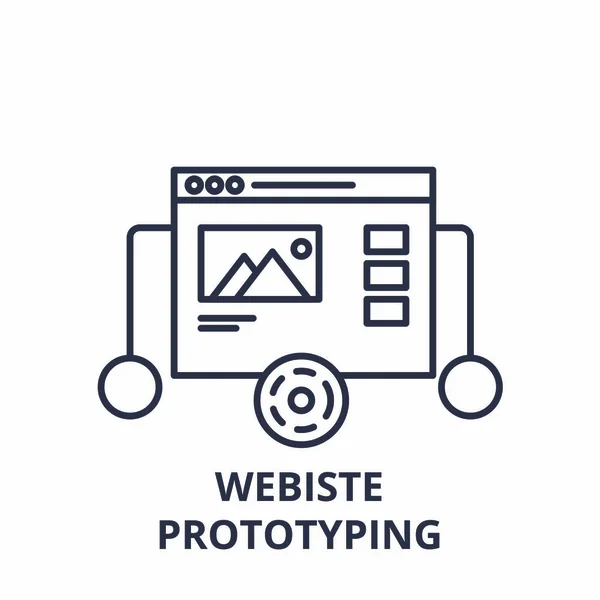 Website prototyping line icon concept (em inglês). Website prototipagem vetorial ilustração linear, símbolo, sinal — Vetor de Stock