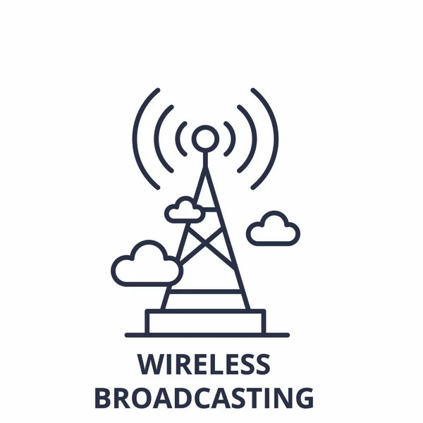 Wireless broadcasting  line icon concept. Wireless broadcasting  vector linear illustration, symbol, sign — Stock Vector