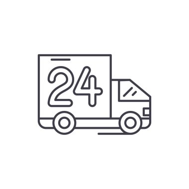 24 saat teslimat satırı simgesi kavramı. 24 saat teslimat vektör lineer illüstrasyon, sembol, işareti