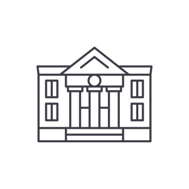 Yönetim satırı simgesi kavram bina. İdari Bina vektör lineer illüstrasyon, sembol, işareti