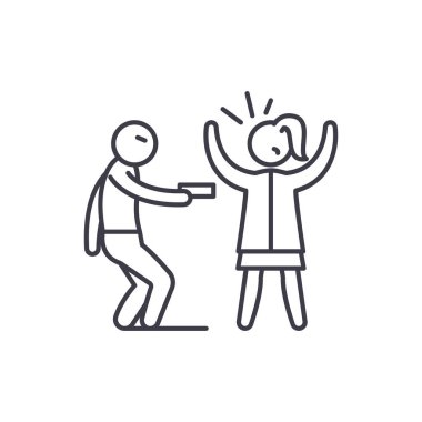 Silahlı soygun satırı simgesi kavramı. Silahlı soygun vektör lineer illüstrasyon, sembol, işareti