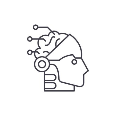 Yapay zeka ve robotik satırı simgesi kavramı. Yapay zeka ve robotik vektör lineer illüstrasyon, sembol, işareti