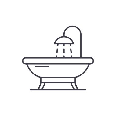 Banyo satırı simgesi kavramı. Banyo vektör lineer illüstrasyon, sembol, işareti