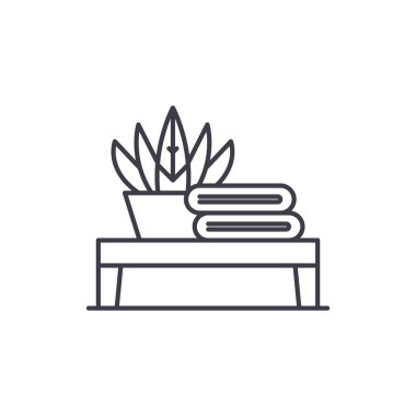 Banyo tablo satırı simgesi kavramı. Banyo tablo vektör lineer illüstrasyon, sembol, işareti