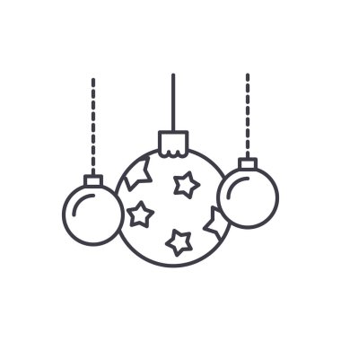 Güzel Noel topları simgesi kavramı satır. Güzel Noel topları vektör lineer illüstrasyon, sembol, işareti