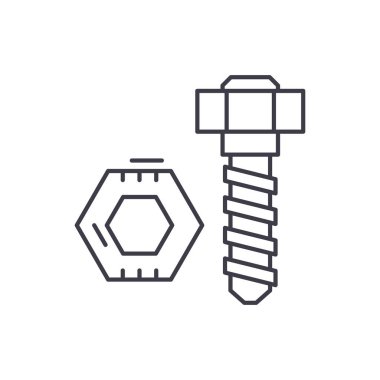 Cıvata ve somun satırı simgesi kavramı. Cıvata ve somun vektör lineer illüstrasyon, sembol, işareti