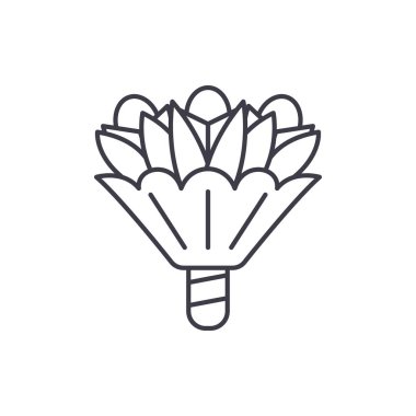 Buket çiçek satırı simgesi kavramının. Buket çiçek vektör lineer illüstrasyon, sembol, işareti