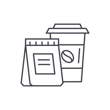 Kahvaltı satırı simgesi kavramı. Kahvaltı ile sen vektör lineer illüstrasyon, sembol, işareti