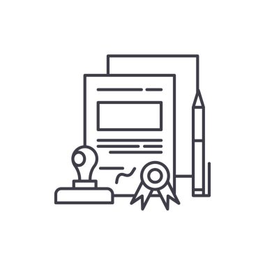 İş sözleşme satırı simgesi kavramı. İş sözleşmesi vektör lineer illüstrasyon, sembol, işareti