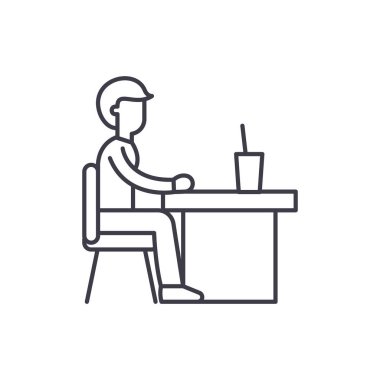 Kantin satırı simgesi kavramı. Kantin vektör lineer illüstrasyon, sembol, işareti