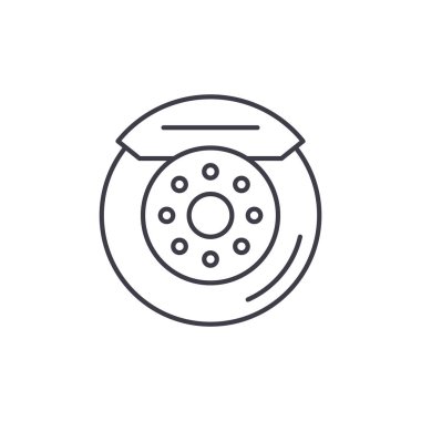 Araba fren balataları satırı simgesi kavramı. Araba fren balataları vektör lineer illüstrasyon, sembol, işareti