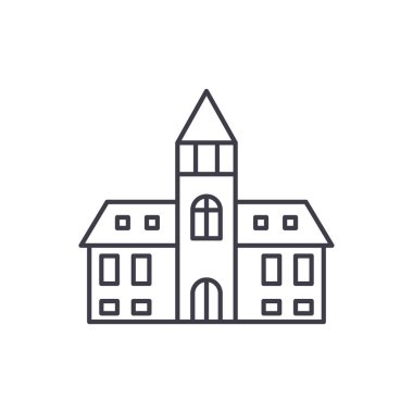 Katedral satırı simgesi kavramı. Katedral vektör lineer illüstrasyon, sembol, işareti