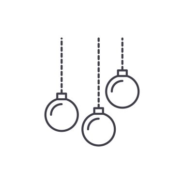 Noel topları satırı simgesi kavramı. Noel topları vektör lineer illüstrasyon, sembol, işareti