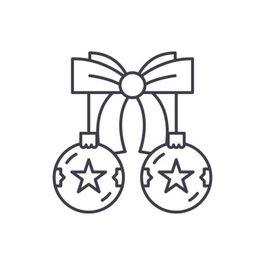 Noel topları yay satırı simgesi konsepti ile. Noel topları yay ile vektör lineer illüstrasyon, sembol, işareti