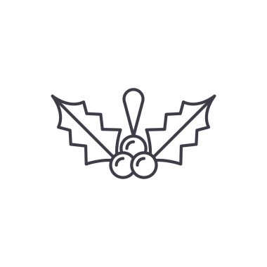 Noel ökseotu satırı simgesi kavramı. Noel ökseotu vektör lineer illüstrasyon, sembol, işareti