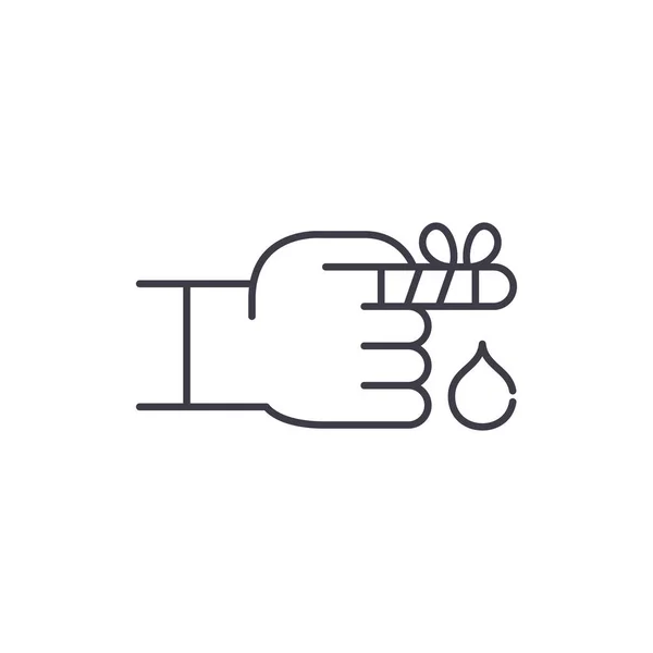 Bandajlı parmak satırı simgesi kavramı. Sargılı parmak vektör lineer illüstrasyon, sembol, işareti — Stok Vektör