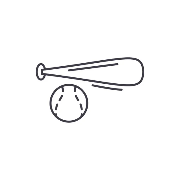 Baseball bat and ball line icon concept (em inglês). Baseball morcego e bola vetor ilustração linear, símbolo, sinal —  Vetores de Stock