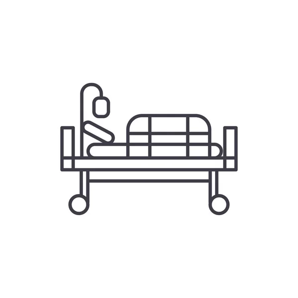 Кровать в больничной линейке. Кровать в больнице векторная линейная иллюстрация, символ, знак — стоковый вектор
