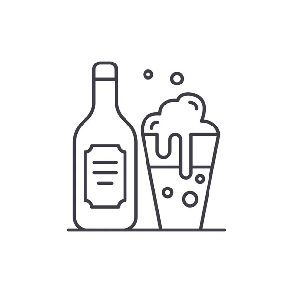 ビールとビールのグラス ライン アイコン概念。ビールとビール ガラス ベクトルの線形図、シンボル、記号 — ストックベクタ