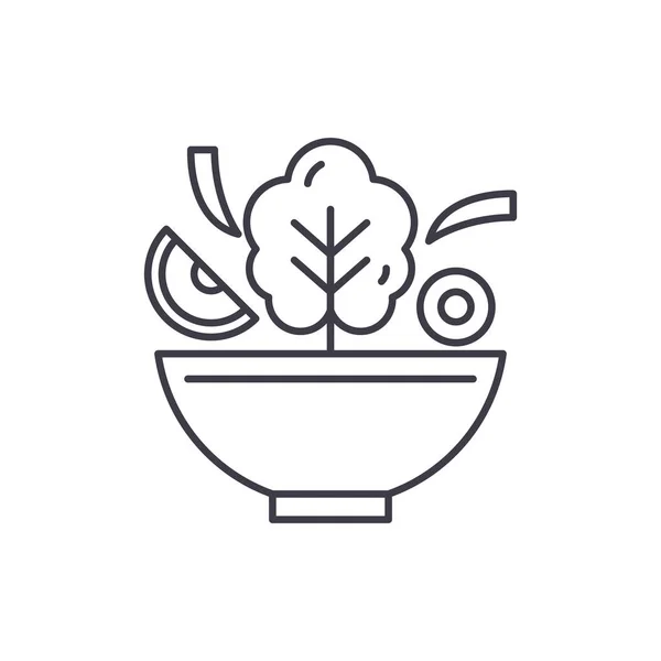Schüssel Salat Linie Icon-Konzept. Schüssel Salatvektor lineare Illustration, Symbol, Zeichen — Stockvektor