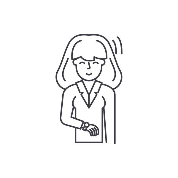 Concepto de icono de línea de mujer de negocios. Mujer de negocios vector lineal ilustración, símbolo, signo — Vector de stock