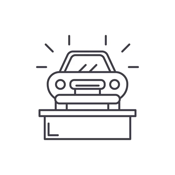 Car Showroom Line Icon-Konzept. Auto Showroom Vektor lineare Illustration, Symbol, Zeichen — Stockvektor