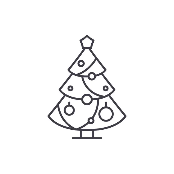 Conceito de ícone de árvore de decoração de Natal. Decoração de Natal árvore vetor ilustração linear, símbolo, sinal — Vetor de Stock
