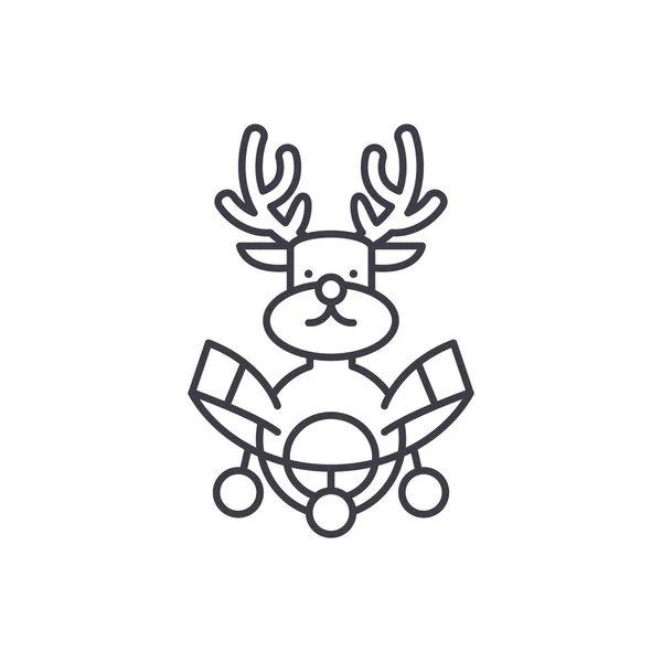 Noel cerf décoration ligne icône concept. Décoration de cerf de Noël vecteur illustration linéaire, symbole, signe — Image vectorielle